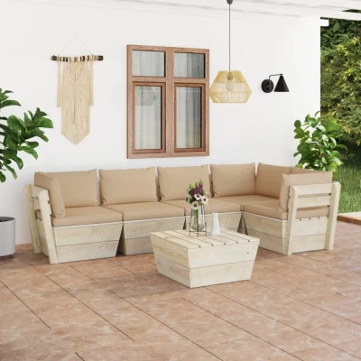 Afbeelding van 6 delige Loungeset met kussens pallet vurenhout