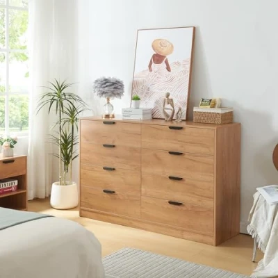 Afbeelding van Commode Varkaus ladekast mdf met 8 lades 90x140x40 cm eikenkleurig [en.casa]