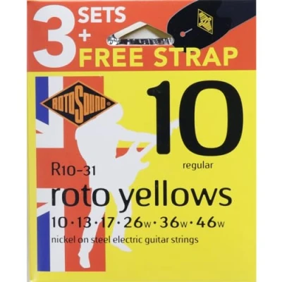 Afbeelding van Rotosound R10 31 Rotoyellows 3 pack met gratis gitaarriem