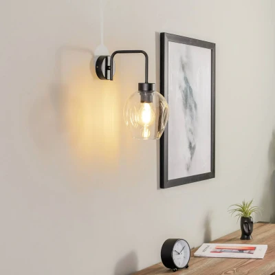 Afbeelding van Wandlamp Lukka, 1 lamp, zwart/helder