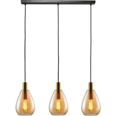 Afbeelding van Dorato Hanglamp 3 lichts balk brons goud/amber glas Modern Freelight