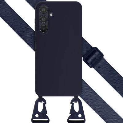 Afbeelding van Selencia hoesje Geschikt voor Samsung Galaxy A55 met koord Siliconen afneembaar Donkerblauw