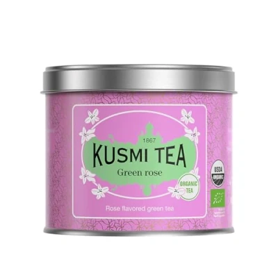 Image de Kusmi Tea Vert Rose Bio Thé Biologique aux Arômes Naturels de Aromatisé Boîte en Métal 100g Quantité pour environ 50 Tasses