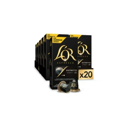 Afbeelding van L&#039;Or Espresso Café Ristretto Intensidad 11 200 aluminium capsules, compatibel met Nespresso machines (R)* (20 verpakkingen à 10 capsules)