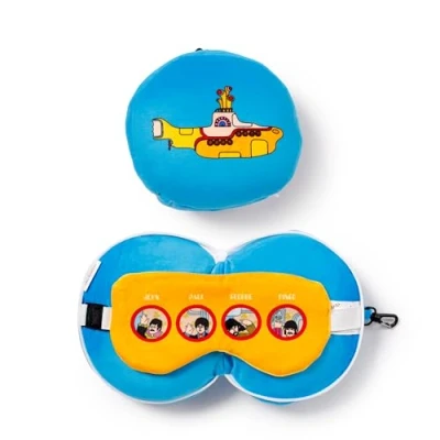 Afbeelding van Reiskussen &amp; Slaapmasker Relaxeazzz Yellow Submarine Rond Pluche 14x28x6cm