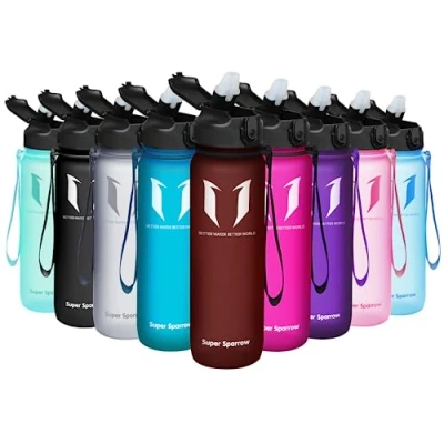 Afbeelding van Super Sparrow drinkfles met rietje, waterfles van Tritan, 1 liter, BPA vrij, ideale sportfles, lekvrije voor kinderen, licht, duurzaam