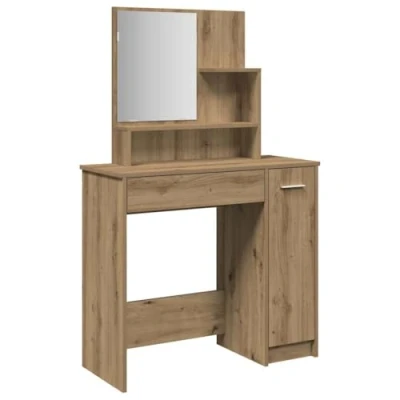 Afbeelding van vidaXL Kaptafel met spiegel 86,5x35x136 cm artisanaal eikenkleur