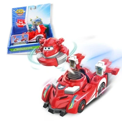 Afbeelding van SUPER WINGS Spinning Jett &amp; Vehicle, transformatiespeelgoed voor kinderen vanaf 3 jaar, 4 5 6 7 jaar en 8 jaar.