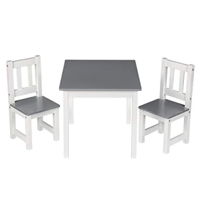 Afbeelding van WOLTU kindertafel met 2 stoelen, en afgeronde randen hoeken, kinderzitgroep van MDF, tafel 60 x 48 50 cm, stoel 25 55 wit/grijs