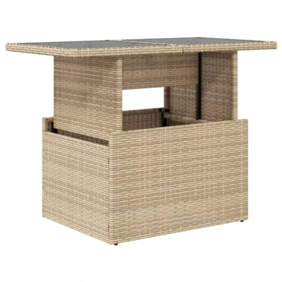 Afbeelding van Tuintafel met glazen blad 100x55x73 cm poly rattan beige