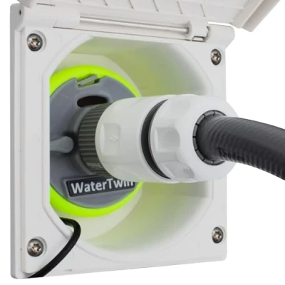 Afbeelding van WATERTWIN Watertankadapter voor camper, accessoires caravan vulslangen, watertankdeksel met Gardena dubbele aansluiting (adapter 3 polige tankdeksel D: 68)