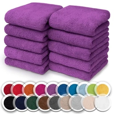 Afbeelding van NatureMark 10 stuks washandjes 100% katoen badstof afmetingen: 30 x cm handdoeken in kleur: paars