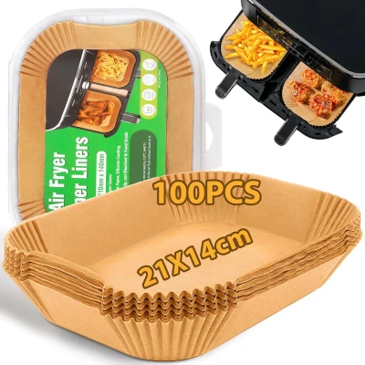 Afbeelding van HUMTEOXI 100 stuks bakpapier Air Fryer, 21 x 14 cm, bakpapier, Food Grade BPA gratis, voor Ninja AF300EU /AF400EU/Cecotec Double Airfryer en andere dubbele luchtfriteuse