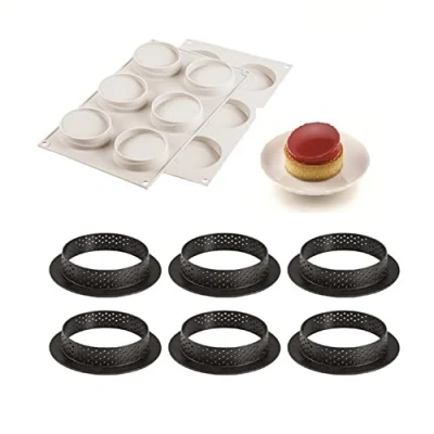 Afbeelding van SILIKOMART KIT MINI TARTE GLAM BAKVORM SILICONEN + 6 RINGEN ø80 MM