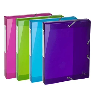Afbeelding van Exacompta 59780E ordnerbox assortiment, Iderama Polypro, rug 4 cm, sluiting met elastiek, lichtblauw, roze, anijsgroen en paars (1 van elke kleur)