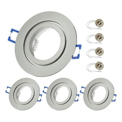 Afbeelding van Sweet Led 4 x inbouwframes incl. GU10 fitting, 230 V, IP44, aluminium inbouwspot frame voor badkamer, meubelverlichting, inbouwspot, rond, geborsteld chroom