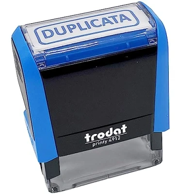 Afbeelding van Trodat x print 4912 navulbare zelfinktende stempel, DUPLICATE tekst, blauwe inkt, afdrukformaat 47 18 mm