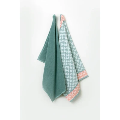 Afbeelding van Groenblauwe Handdoek En Theedoek Terry