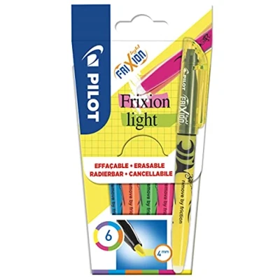 Afbeelding van PILOT FriXion Light, uitwisbare markeerstiften, set van 6 (neonroze, neongeel, violet, blauw, oranje, groen)