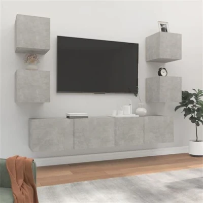 Afbeelding van vidaXL 6 delige Tv meubelset bewerkt hout betongrijs