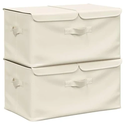 Afbeelding van vidaXL Opbergdozen, 2 stuks, stof, 50 x 30 25 cm, crème