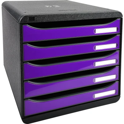 Afbeelding van Exacompta Artikelnummer: 3097220D BIG BOX PLUS 5 laden voor DIN A4+ documenten, buitenmaten: diepte 34,7 x breedte 27,8 hoogte 27,1 cm zwart/violet glanzend