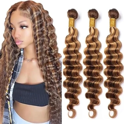 Afbeelding van Tuheerst Bundles Human Hair Extensions De Cheveux Réels Tissage Deep Wave Highlight Blonde 3 No Smell Brazilian Remy Humains Brésiliens 18 Pouce