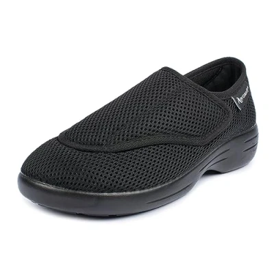 Afbeelding van Aerosoft Reha Stretch 17 lage schoenen voor dames en heren, G H breedte, antislip klittenbandsluiting, zwart.