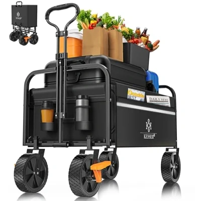 Afbeelding van KESSER® Opvouwbare transportwagen, 2 netvakken, pvc banden, belastbaar tot 80 kg, Tuinaanhangwagen, zonder dak
