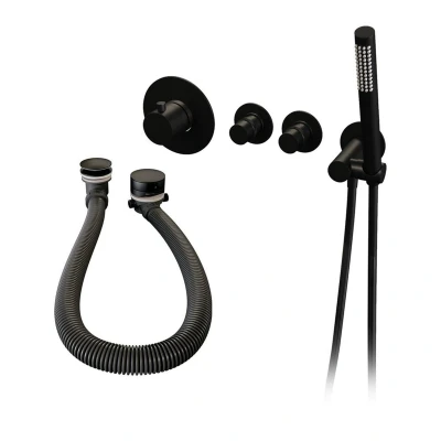 Afbeelding van Brauer Black Edition Badkraan inbouw douchegarnituur 3 gladde knoppen handdouche staaf 1 stand Electroplating mat zwart