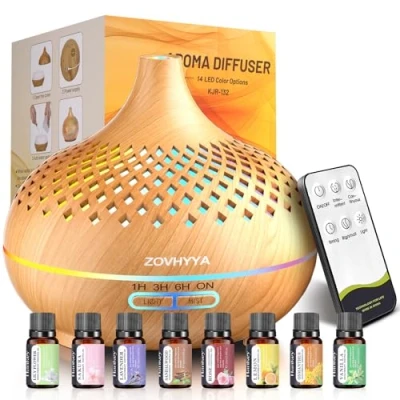 Afbeelding van ZOVHYYA Aromadiffuser 500 ml aromatherapiemachine met 14 leds luchtbevochtiger diffuser afstandsbediening 4 timer 2 sproeimodi