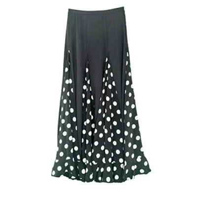 Afbeelding van Zwarte Flamenco Dansrok met Witte Stippen, Zwart en wit.
