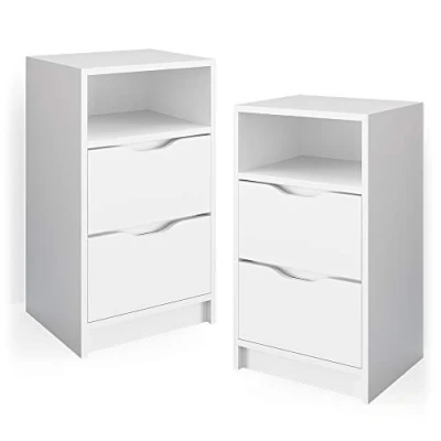 Afbeelding van Vicco Boxspring nachtkastje Ruben, Wit/Wit, 38 x 66.6 cm Set van 2