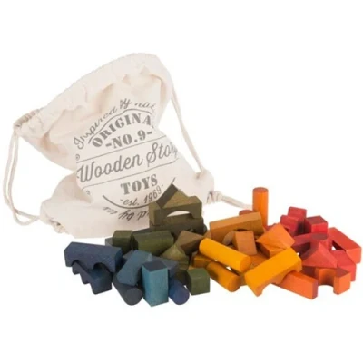 Afbeelding van Wooden Story Zak met 100 blokken rgenboog