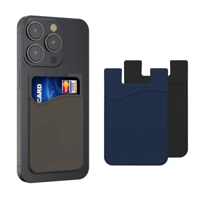 Afbeelding van kwmobile Stick on Card Holder for Phone (Set of 3) Silicone Wallet Holders Sticks to Cell Back or Case Black / Navy Blue Grey