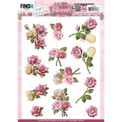 Afbeelding van 3D Push Out Amy Design Pink Florals Roses