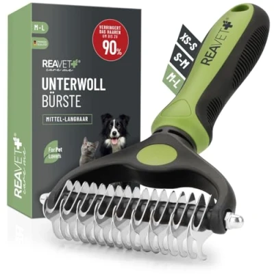 Afbeelding van ReaVET Hondenborstel, kattenborstel, ondervachtborstel voor lang haar, grote rassen (maat M L), verwijdert ondervacht en klitten, met massage effect haarbescherming, borstel