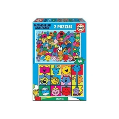Afbeelding van Educa 2 puzzels van 48 stukjes voor kinderen Meneer Madame. Bestaande uit grote, perfect afgewerkte onderdelen. Aanbevolen vanaf 5 jaar (19402)