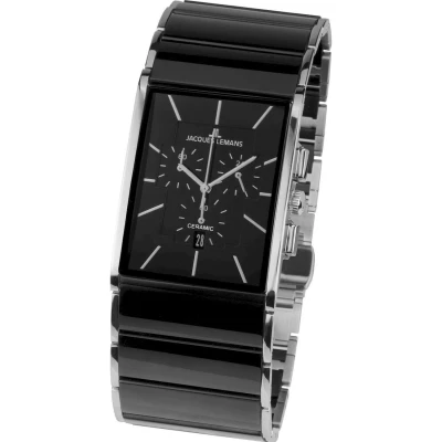 Afbeelding van JACQUES LEMANS Herenhorloge analoog kwarts met roestvrijstalen Armband 1 1941A, zwart, één maat, armband, zwart.,