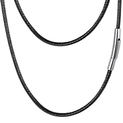 Afbeelding van PROSTEEL Herenhalsketting, kunstleer, waterdicht, 2 mm/3 mm, koordketting, zwart/bruin, met sluiting van roestvrij staal, lengte 41/46/51/55/61/66/71/76 cm, Geen edelsteen