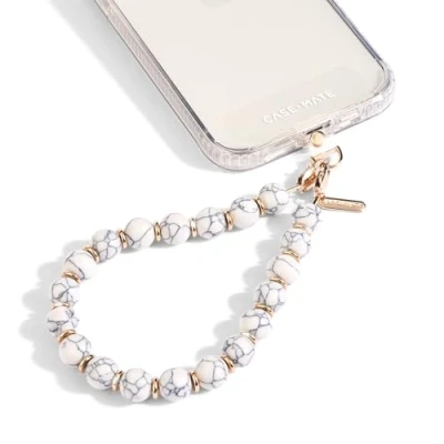 Afbeelding van CASE MATE Telefoonriem met parelmarmer Afneembaar telefoonkoord Handsfree polsband Verstelbare handgreep voor dames iPhone 14 Pro Max/13 Max/12 Max/11 Wit marmer