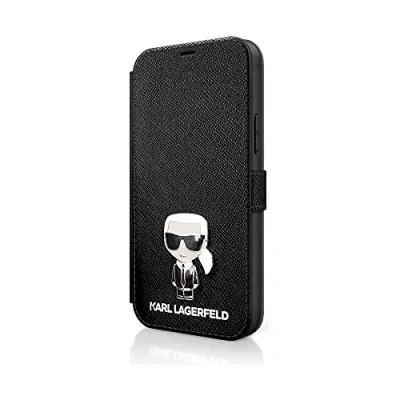 Afbeelding van iPhone 12 Pro Max Bookcase hoesje Karl Lagerfeld Effen Zwart Kunstleer