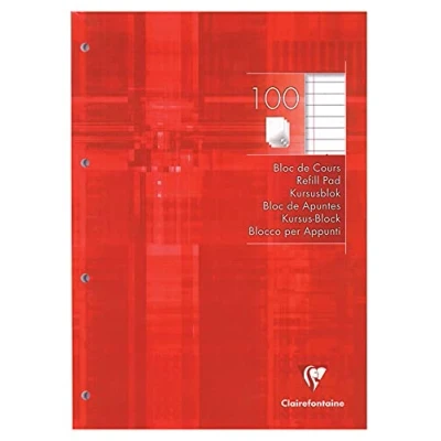 Afbeelding van Clairefontaine 5818C Framboos rood geperforeerd gelijmd lesblok A4 21 x 29,7 cm 200 pagina&#039;s gelinieerd met marge wit papier 90 g gelamineerde kaartomslag