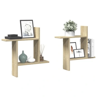 Afbeelding van Wandschappen 2 st 50x12x50 cm bewerkt hout sonoma eikenkleurig
