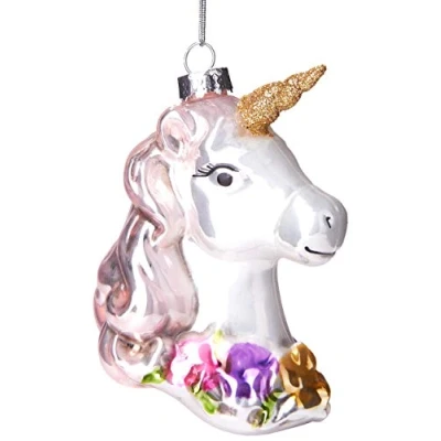 Afbeelding van BRUBAKER Eenhoorn met Bloemenkrans Handgeschilderde Glazen Kerstbal Handgeblazen Kerstboomversieringen Figuren Grappige Decoratieve Hangers Boombal 9,5 cm