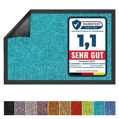 Afbeelding van Floordirekt Schoonloopmat Rhine, wasbare en effectieve vloermat, vuilvangmat met antislip achterkant, deurmat in vele maten kleuren, turquoise, 60 x 90 cm