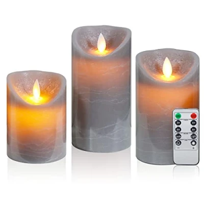 Afbeelding van CCLIFE ledkaarsen zonder rook, kaars van echte was, op batterijen met afstandsbediening, 3 stuks in blauw/rood/grijs waterrimpels, kleur: grijze