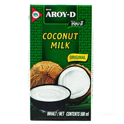 Afbeelding van Aroy D Kokosmelk voor koken en bakken ideaal desserts, soepen, smoothies cocktails 1 x 500 ml