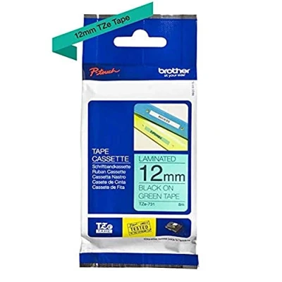 Afbeelding van Brother compatible TZE 731 tape, zwart op groen, 12 mm x 8 m
