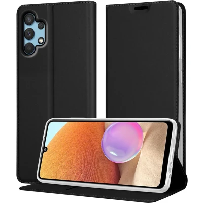 Afbeelding van Cadorabo Hoesje geschikt voor Samsung Galaxy A32 4G in CLASSY ZWART Beschermhoes met magnetische sluiting, standfunctie en kaartvakje Book Case Cover Etui